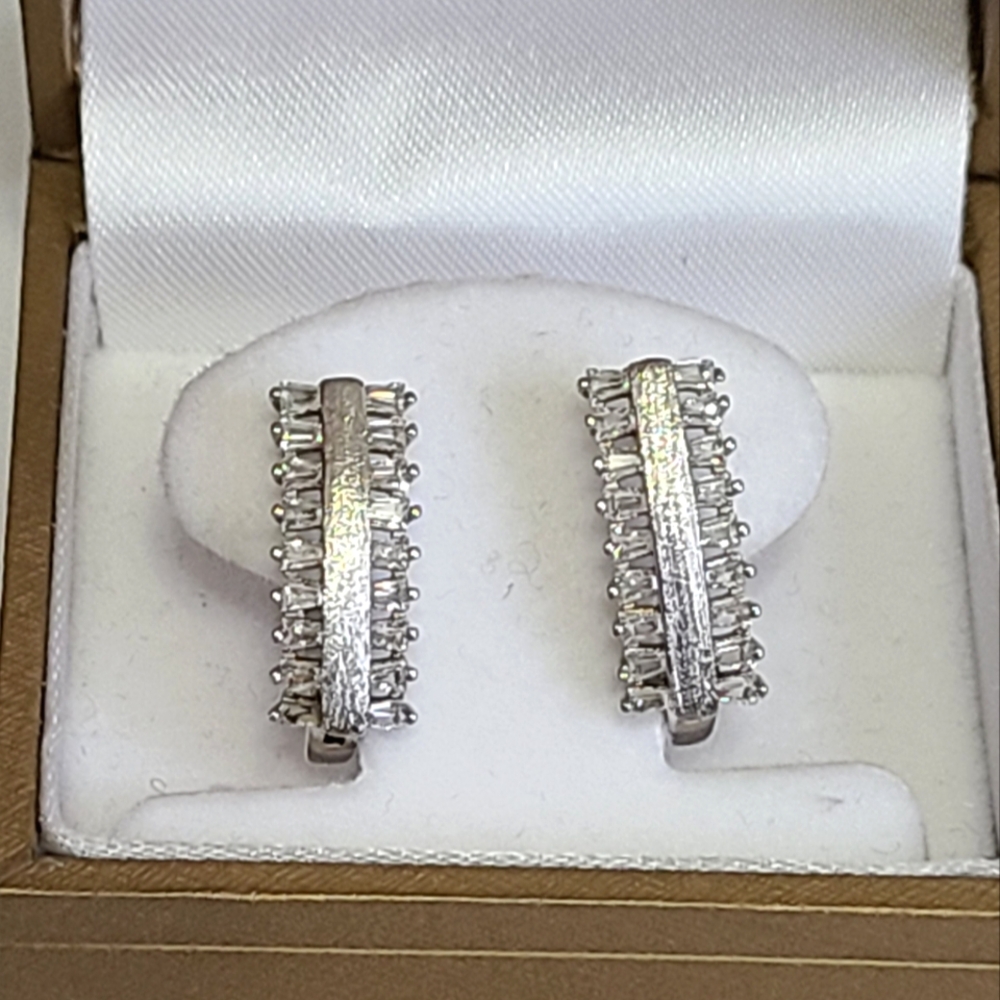 Vintage 90s Boho Chunky Sterling Silver Crystal Long Drop Evening Earrings